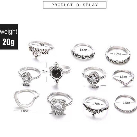 11 Piece Black Onyx Midi Ring Set - Picture 4 of 7